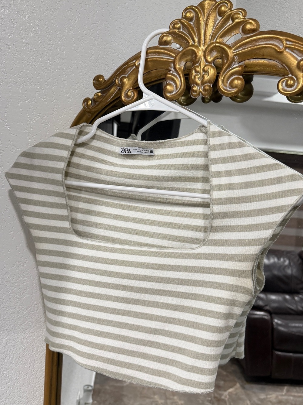 Zara Striped Square-Neck Olive & White Crop Top